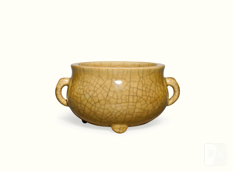 清乾隆 仿哥釉双耳炉